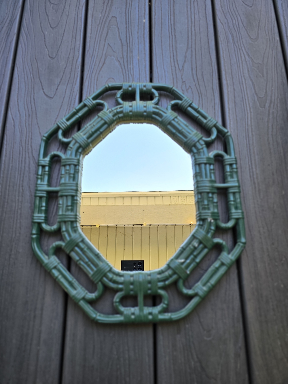 Vintage Homco Faux Bamboo Octagon Wall Mirror – 1980s Grass Green Palm Beach